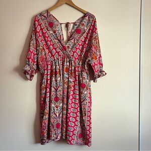 Boho Pink Paisley Viscose Dress Tunic Flowy Festival Peasant Mini No Brand XL